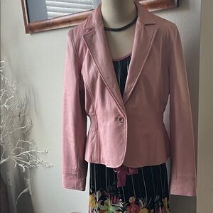 100% LAMB LEATHER / Chic Women's Pink Blazer